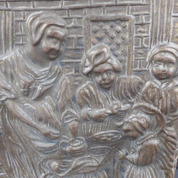 Brass Mailbox Repousse Embossed Homestead Pilgrims Preparing Food England Made - Picture 2 of 14